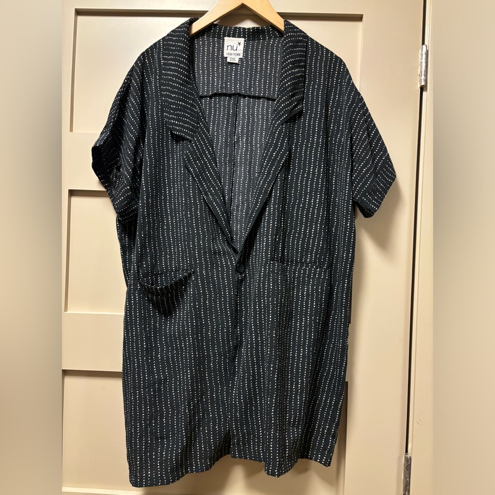NU NEW YORK Short Sleeve Shirt Dress Smock Tunic Coverup Duster Polka Dot OS